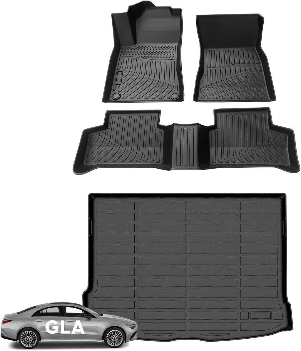 Wayhigh® Floor Mats & Cargo Liner for Mercedes Benz GLA 2021 2022 2023 2024 2025 2026, All Weather TPE Waterproof Heavy Duty, Floor Mats Custom Fit for GLA Accessories Full Set- Black