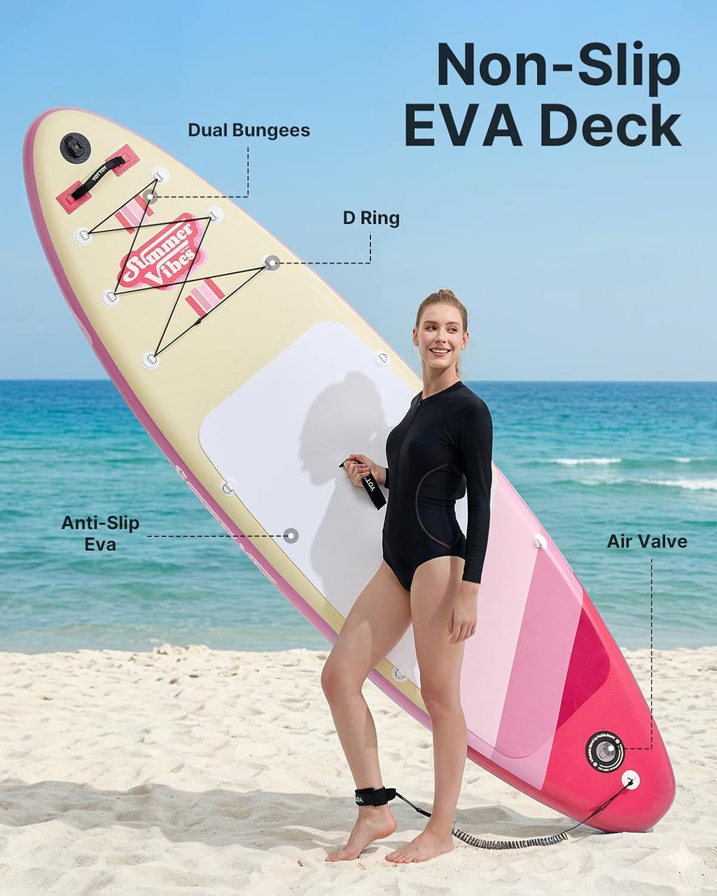 YOTTOY Inflatable Stand Up Paddle Board,Stable Lightweight 10'5' SUP with Non-Slip EVA Deck, Premium Paddleboard Accessories, Three-Fin System & Carry Bag,All-Around Inflatable SUP