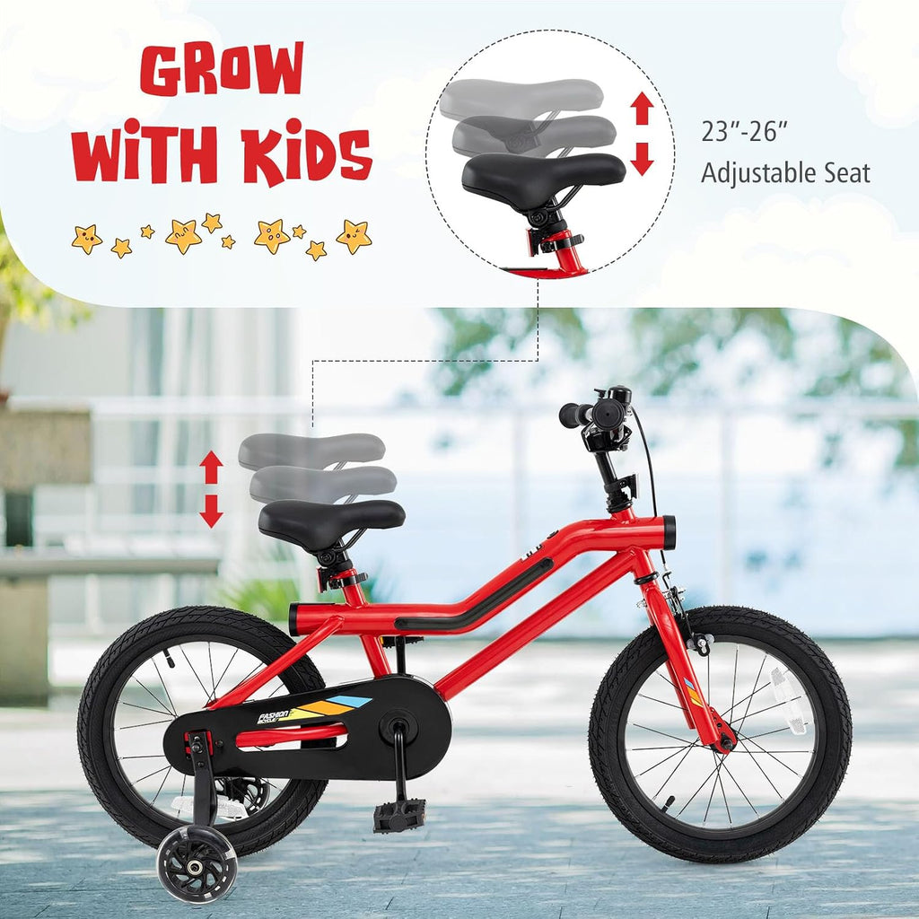 BABY JOY Lighted Kids Bike, 16 18 Inch Children Bicycle with 7-Mode LED Lighted Frame, Headlight, Flash Training Wheels, Dual-Brake, 95% Pre-Assembled, Girls Boys Bike for 4-8 Years