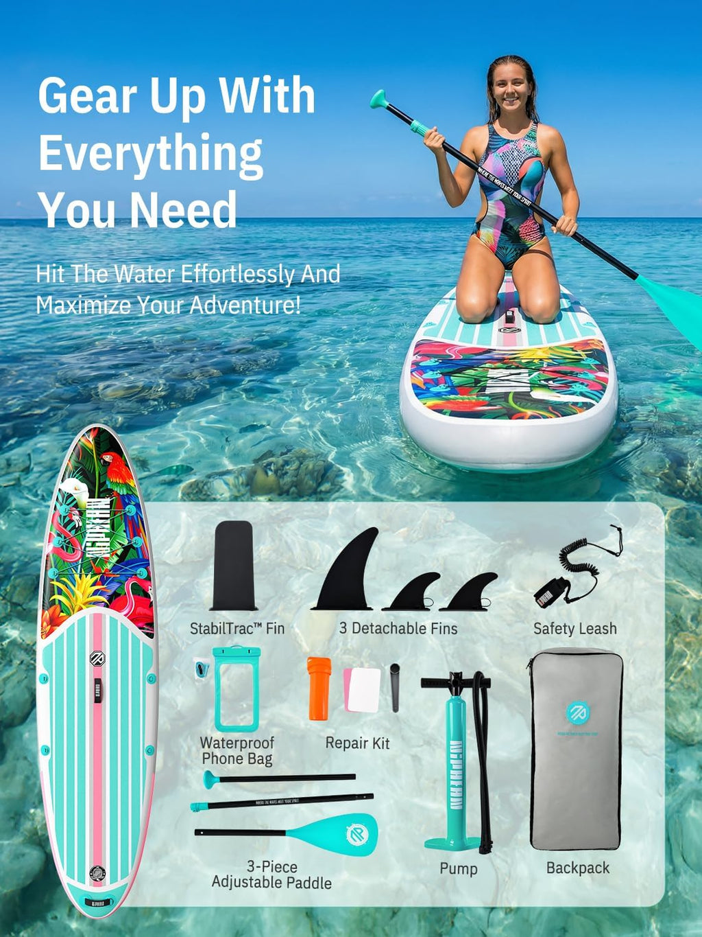 Niphean Inflatable Stand Up Paddle Board with SUP Accessories, Anti-Slip EVA Deck, 10'6'' Inflatable Paddle Boards for Adults & Youth of All Skill Levels