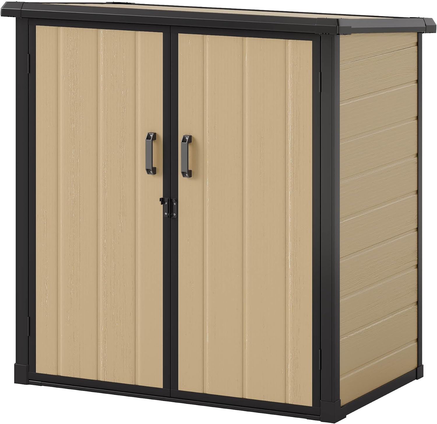 Outdoor Storage Shed with Adjustable Shelf, 54 Cu Ft Waterproof Vertical Resin Garden Tool Shed with Lockable Door & Sloping Roof, Plastic Tall Tool Cabinet for Backyard Garden Patio Lawn, Brown