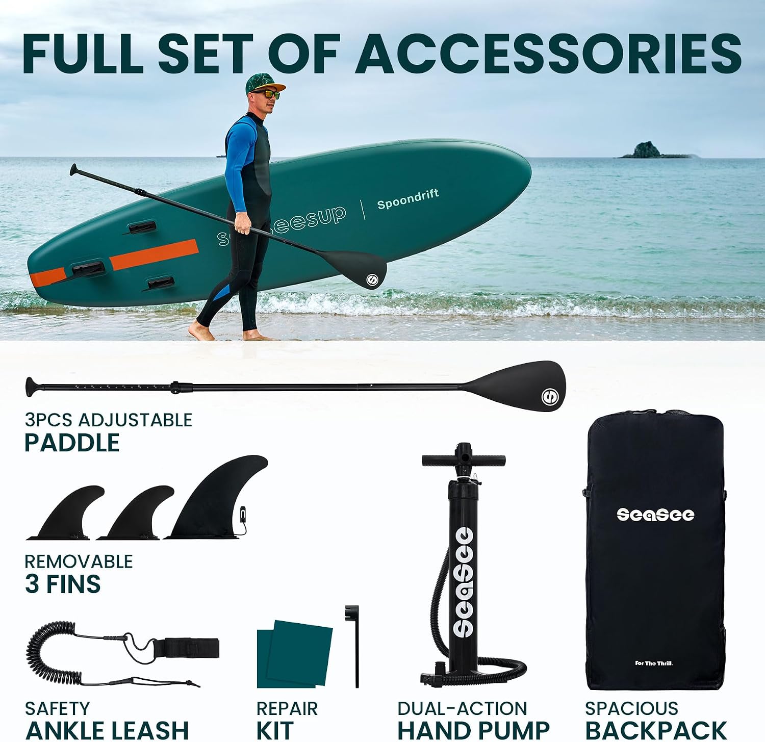 Inflatable Stand Up Paddle Board Includes Paddle, Dual Action Pump, and Accessories 11ft Lightweight iSUP, 33'*6' Wide Stable Design, Anti-Slip EVA Deck, Paddle Board for Adults