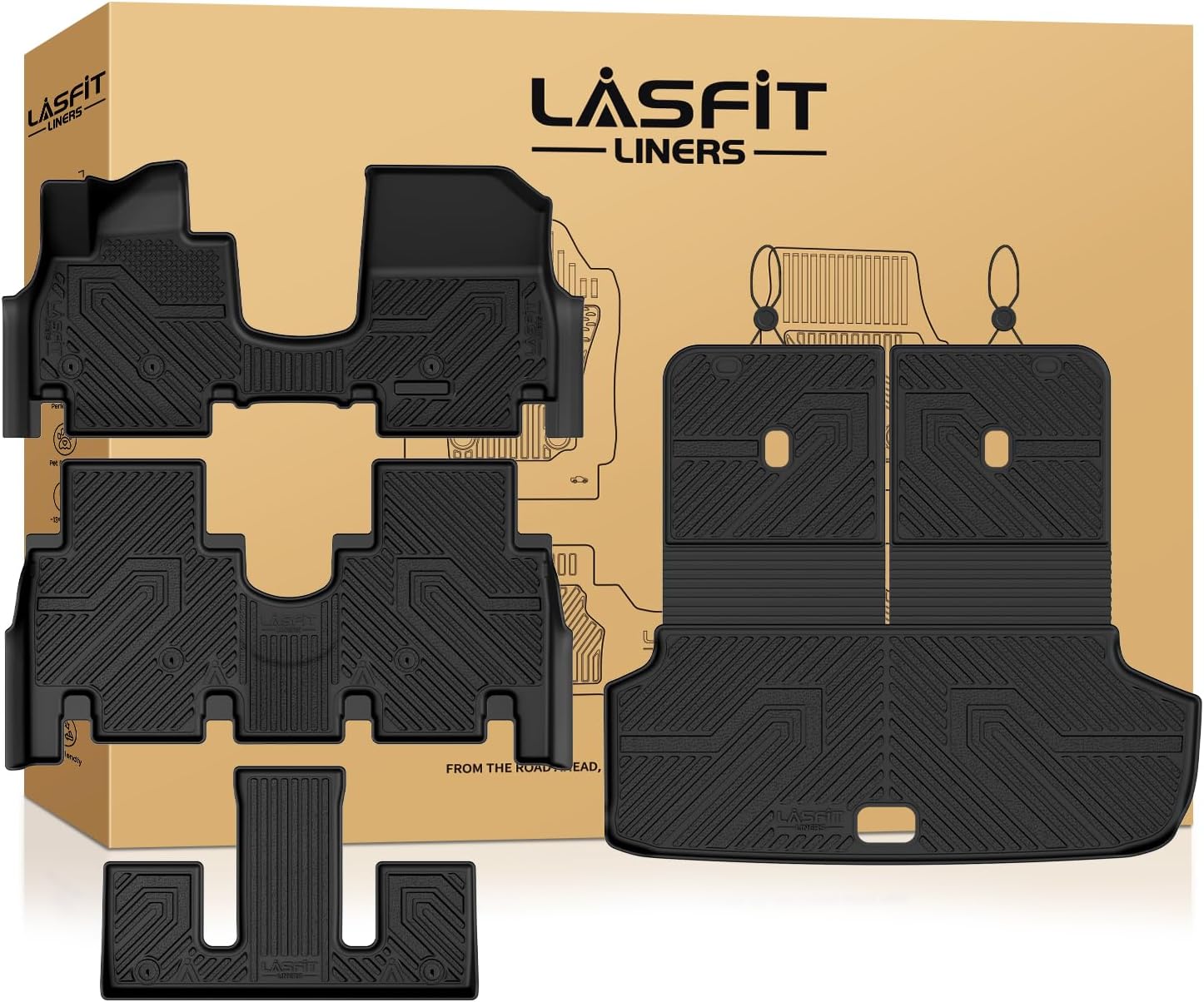 LASFIT Floor Mats & Backrest Mats & Cargo Mat for Hyundai Ioniq 9 2026 (Only Fit 6 Seats, Not Fit 7 Seats), All Weather TPE Custom Fit Floor Liners with Full Set Car & Trunk Mats Accessories, Black
