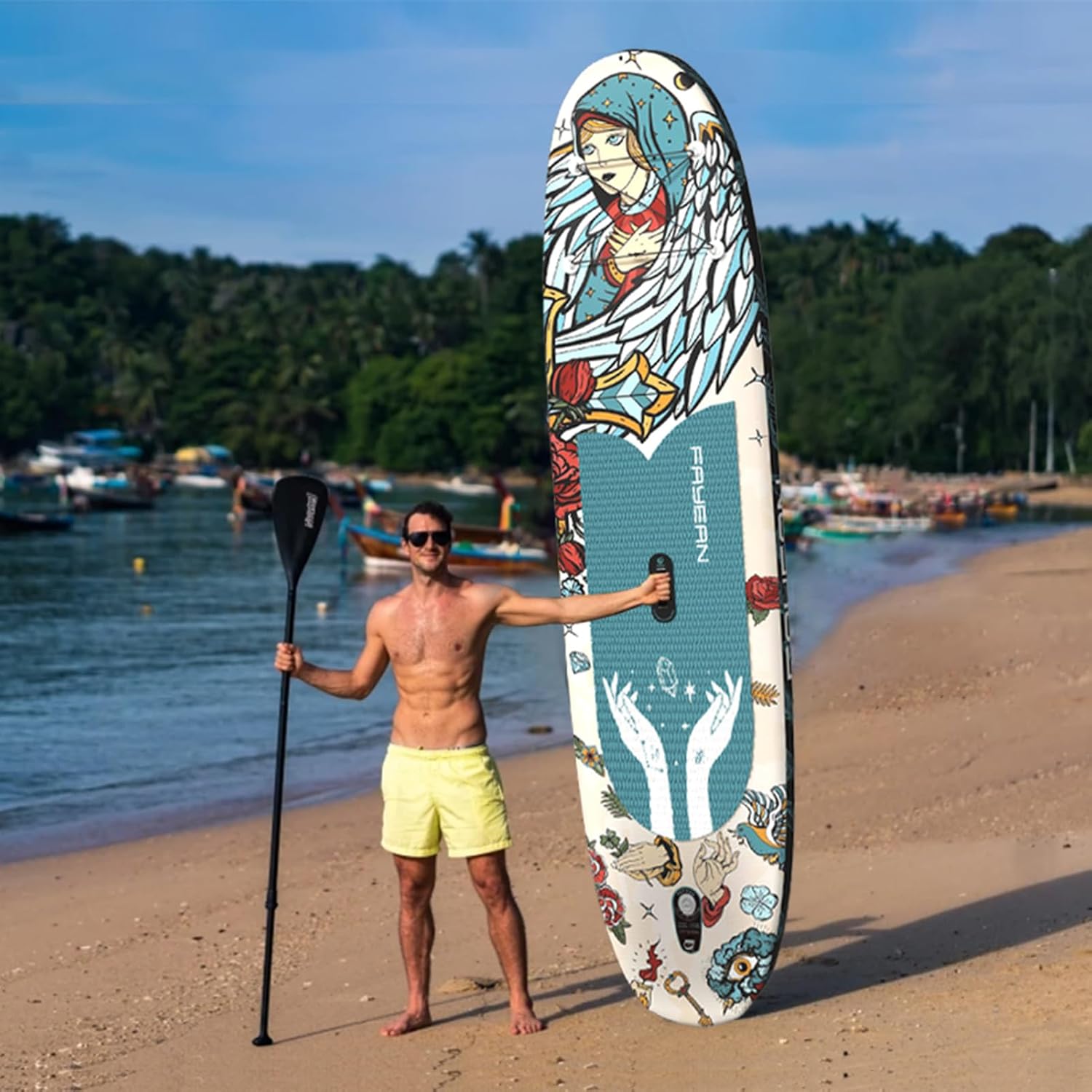 Inflatable Paddle Board,Extra Wide 10.6'/11' Stand Up Paddle Board with Sup Accessories,400lbs Capacity for Family with Safety Leash, All Skill Levels Sup for Yoga,Fishing,Surfing