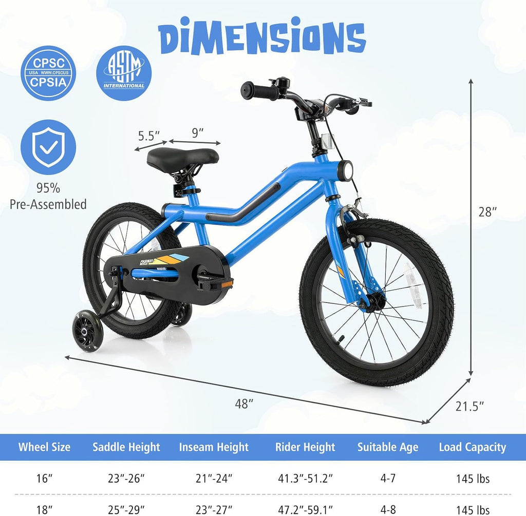 BABY JOY Lighted Kids Bike, 16 18 Inch Children Bicycle with 7-Mode LED Lighted Frame, Headlight, Flash Training Wheels, Dual-Brake, 95% Pre-Assembled, Girls Boys Bike for 4-8 Years