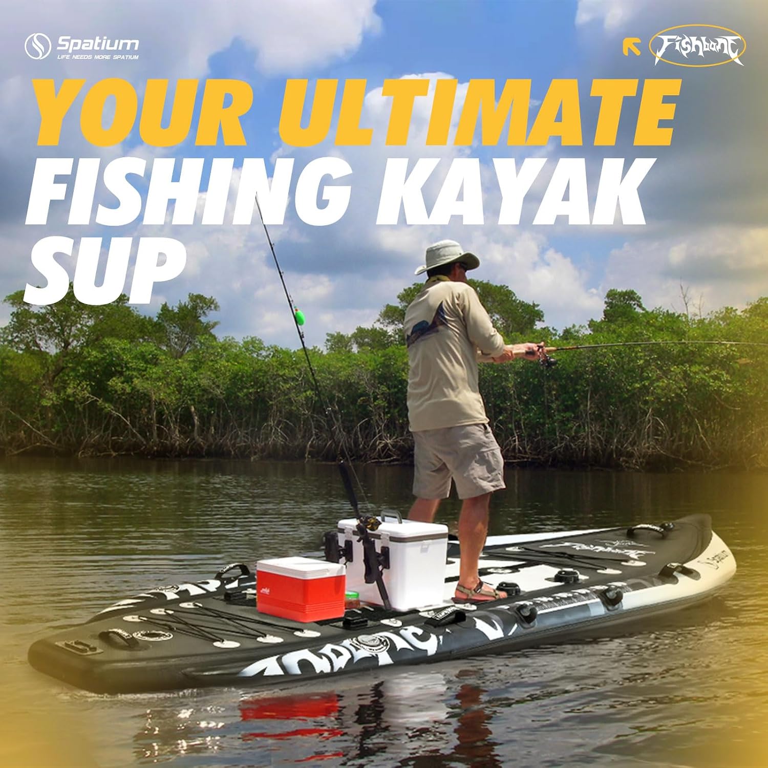 Spatium Triple Chamber Fishing Board SUP Inflatable Stand Up Paddle Board 11'*48'*6',Fishing Kayak with Premium Accessories 2 Fishing Rod Holders