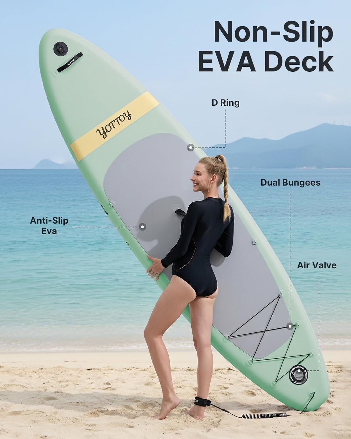 YOTTOY Inflatable Stand Up Paddle Board,Stable Lightweight 10'5' SUP with Non-Slip EVA Deck, Premium Paddleboard Accessories, Three-Fin System & Carry Bag,All-Around Inflatable SUP