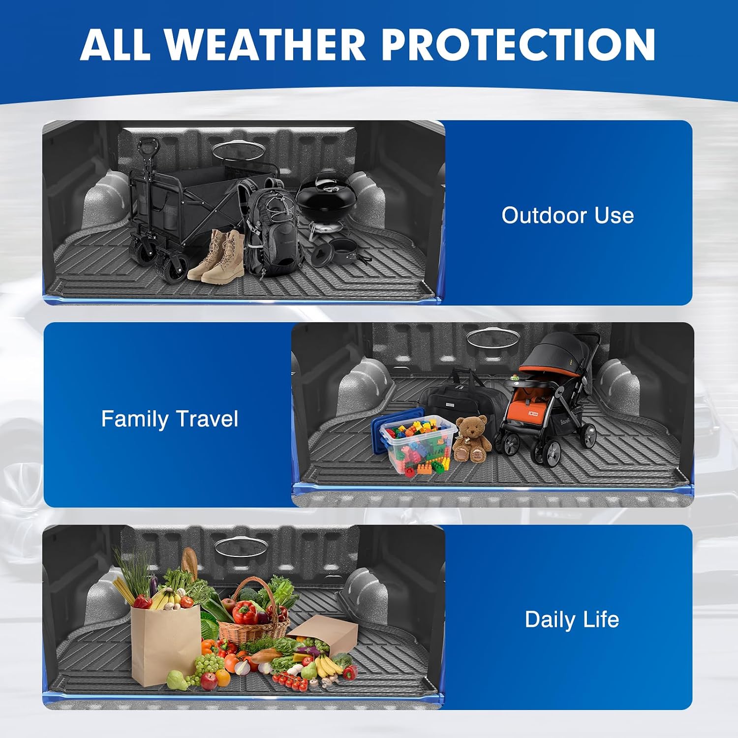 Mixsuper Floor Mats Cargo Liner for 2019-2023 Ford Ranger SuperCrew Cab, All Weather 2 Row Floor Liners and Trunk Mat Set Black