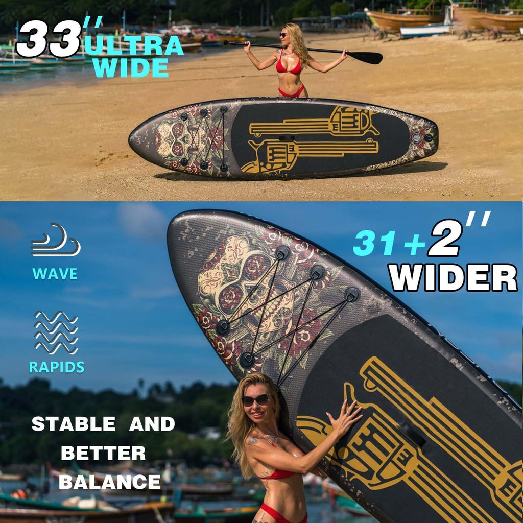 Inflatable Paddle Board,Extra Wide 10.6'/11' Stand Up Paddle Board with Sup Accessories,400lbs Capacity for Family with Safety Leash, All Skill Levels Sup for Yoga,Fishing,Surfing