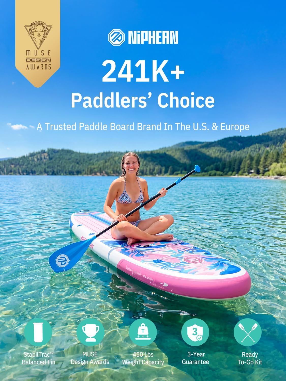 Niphean Inflatable Stand Up Paddle Board with SUP Accessories, Anti-Slip EVA Deck, 10'6'' Inflatable Paddle Boards for Adults & Youth of All Skill Levels