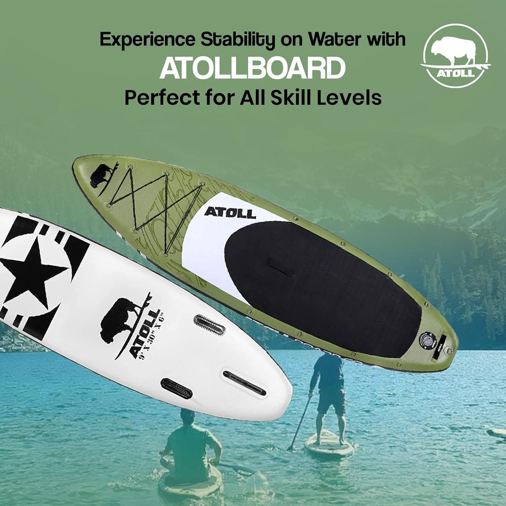 Atoll Inflatable Paddle Board with Premium SUP Stand Up Paddle Board Accessories & Back Pack, Non-Slip Comfort Deck for Unisex Adult