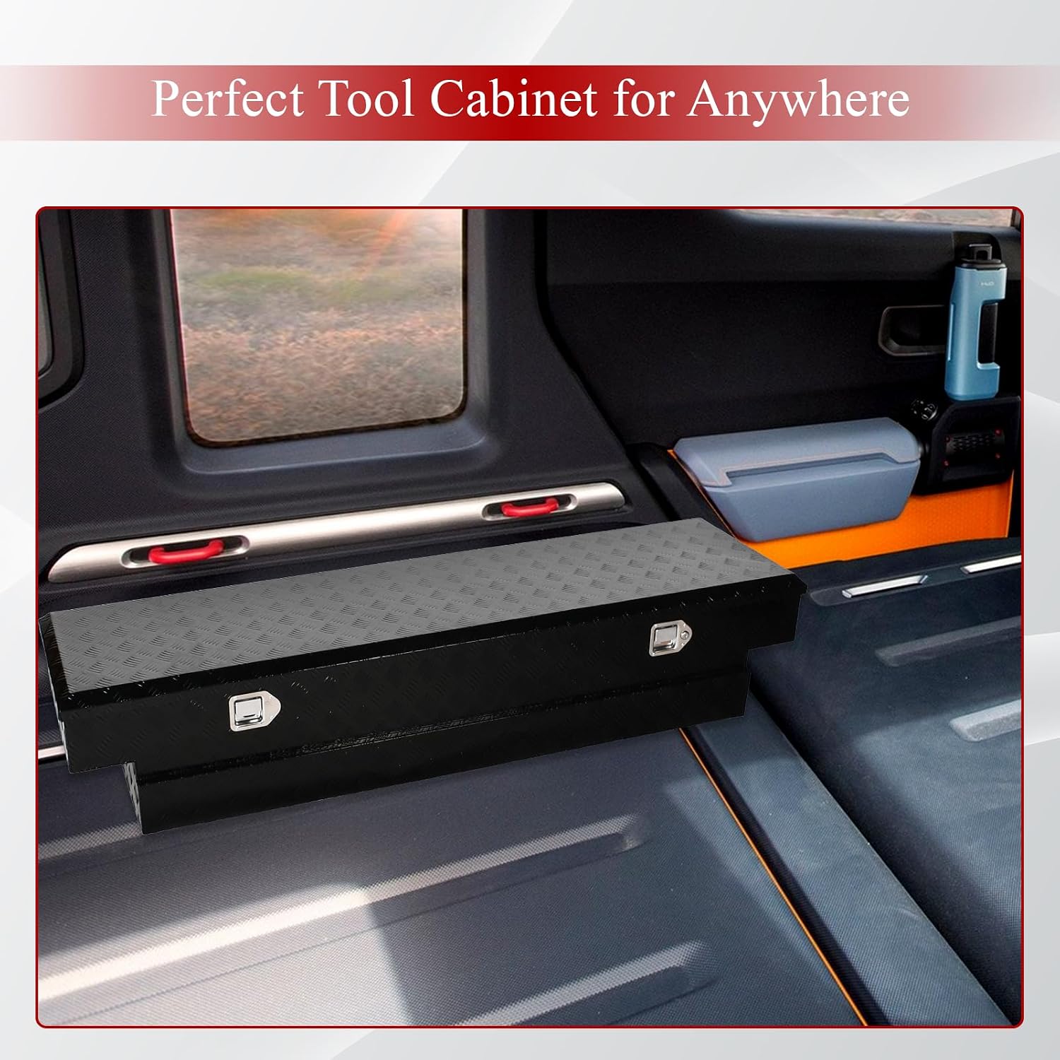 70''Inch Aluminum Truck Tool Box Truck Bed Toolbox Truck Trailer Chest Box Trailer Underbody Storage Organizer Waterproof Square Storage Organizer w/Lock & Keys Black(‎69.88' Lx20 Wx14.75 H)