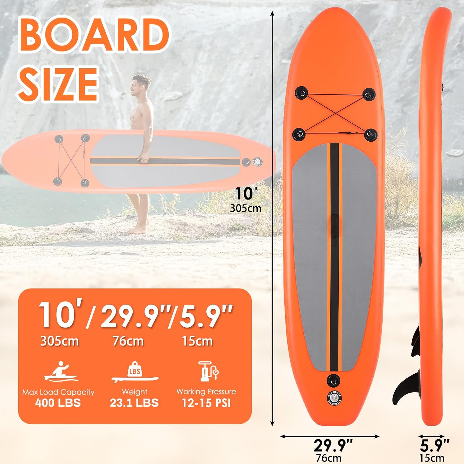 Clevich 10FT Stand Up Paddle Board, Inflatable Paddleboard with SUP Accessories & Carry Bag, Paddle, Hand Pump, Non-Slip Deck, Repair Kit,Leash, 400LBS