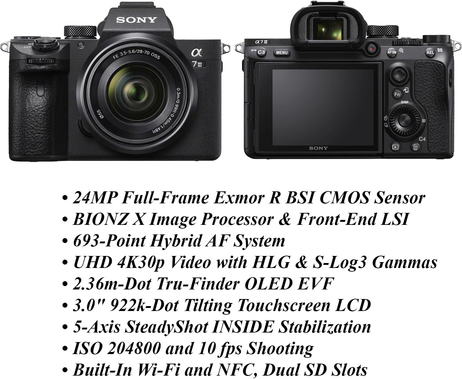 Sony a7 III Full-Frame Interchangeable Lens Camera 24MP 4K w/Sony 28-70mm and 55-210mm f/4.5-6.3 OSS Lenses+420-800mm f/8.3 Telephoto Lens+PRO Accessory Bundle (Renewed)