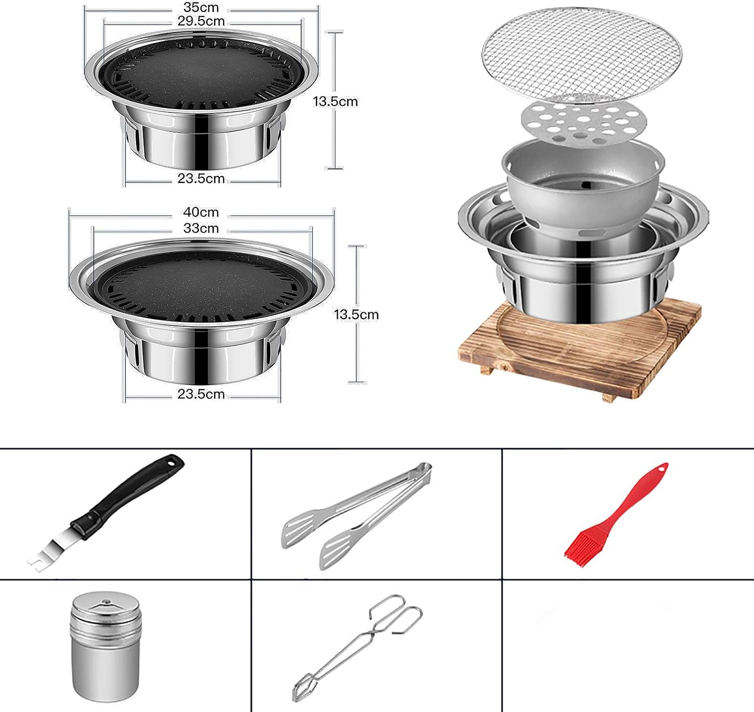 BBQ Barbeque Barbecue Grill, BBQ, Household Charcoal Smokeless Maifan Stone Baking Pan, Indoor and Outdoor Korean 6-8 People (Color : C, Size 40cm13.5cm), 40cm*13.5cm