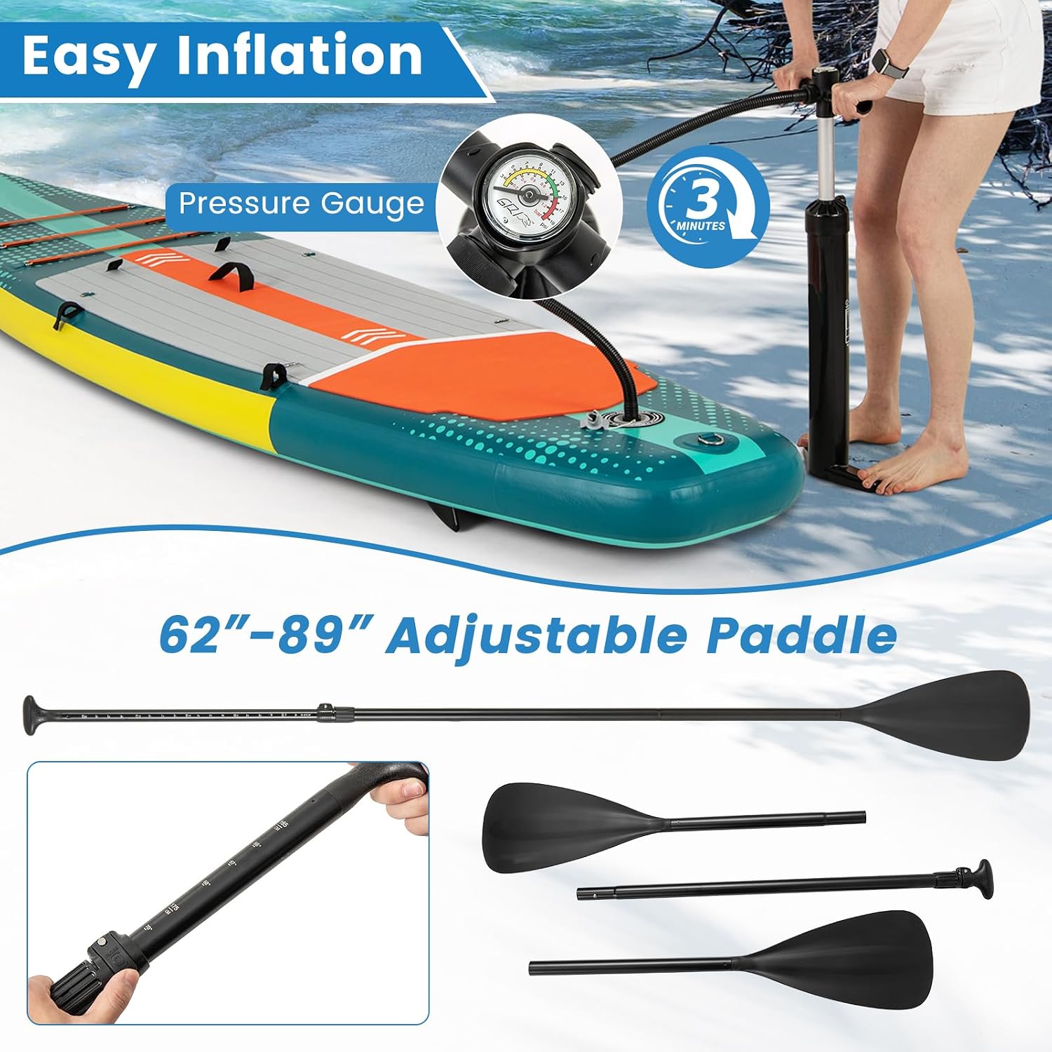 GYMAX Paddle Board, Inflatable SUP with Kayak Seat, Camera Mount, Direction Fin Paddle & Carry Backpack, Extra Wide Below Up Stand Up Paddle Boards for Adults & Youth Floating Fishing Water Exploring