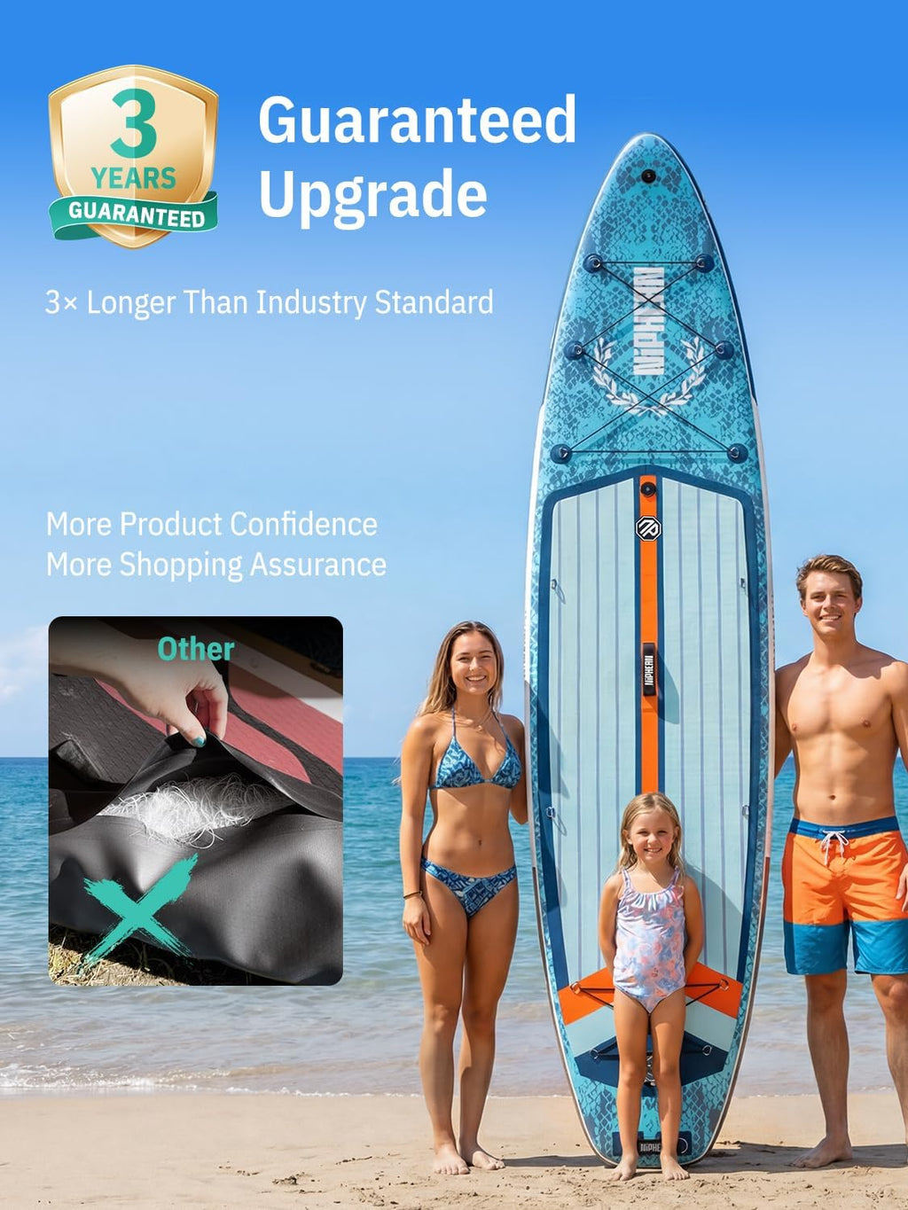 Niphean (Extra Large) Inflatable Paddle Board, SUP for 2+1 People/Family 500lbs Capacity Stand Up Paddle Board with SUP Accessories, StabilTrac Fin Non-Slip Paddleboard for Adults