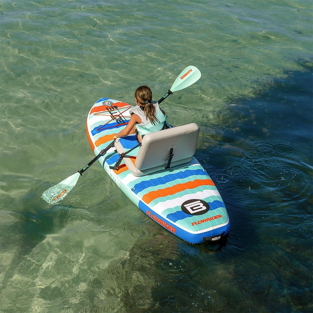 BOTE 8' FT Flow Rider Aero Inflatable Stand Up Paddle Board Hybrid Kayak Kit Includes Adjustable Aero SUP seat Adaptable Kayak iSUP Packable Paddle iSUP Travel Bag Blow Up Pump