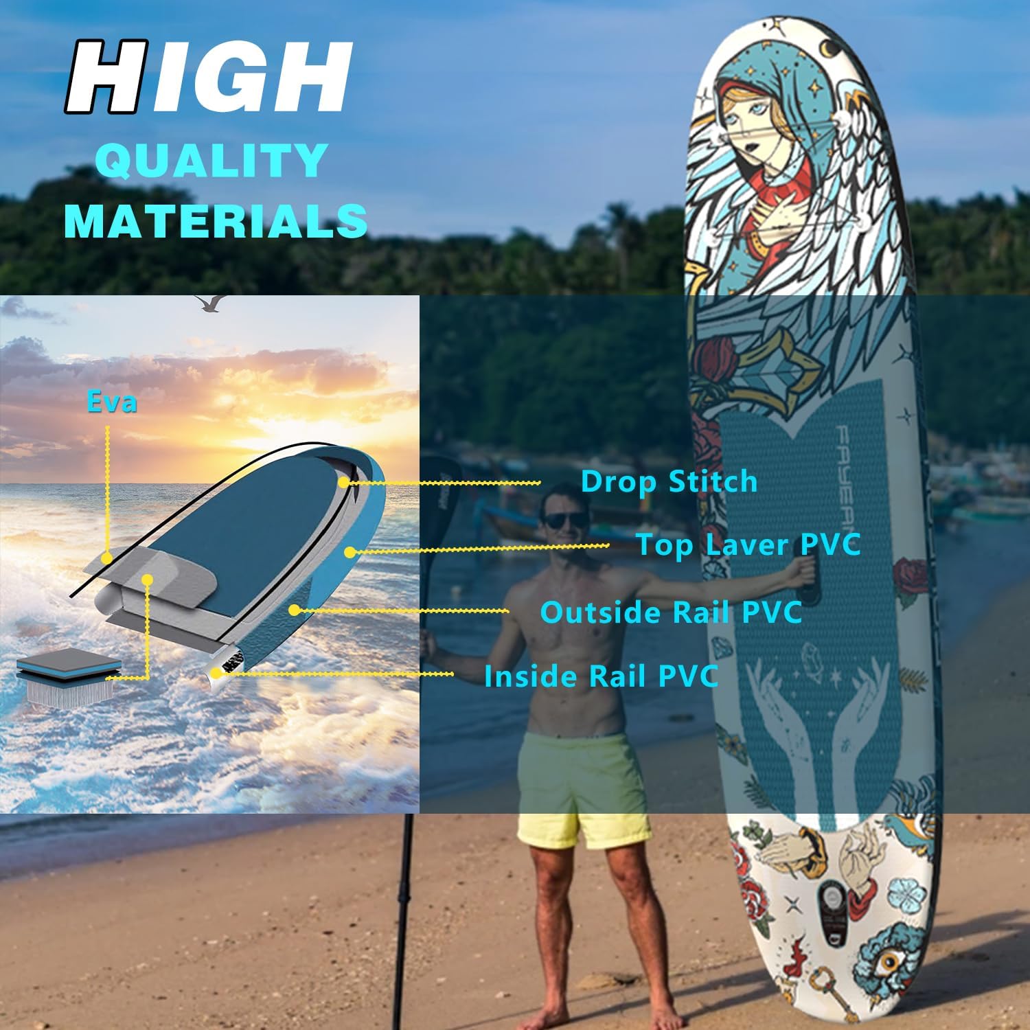 Inflatable Paddle Board,Extra Wide 10.6'/11' Stand Up Paddle Board with Sup Accessories,400lbs Capacity for Family with Safety Leash, All Skill Levels Sup for Yoga,Fishing,Surfing