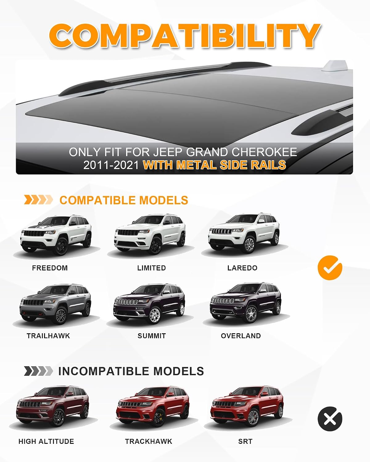 Upgraded 260 LBS Roof Rack Cross Bars Fit for 2011-2021 Jeep Grand Cherokee Luggage Cargo Carrier Crossbars Accessories