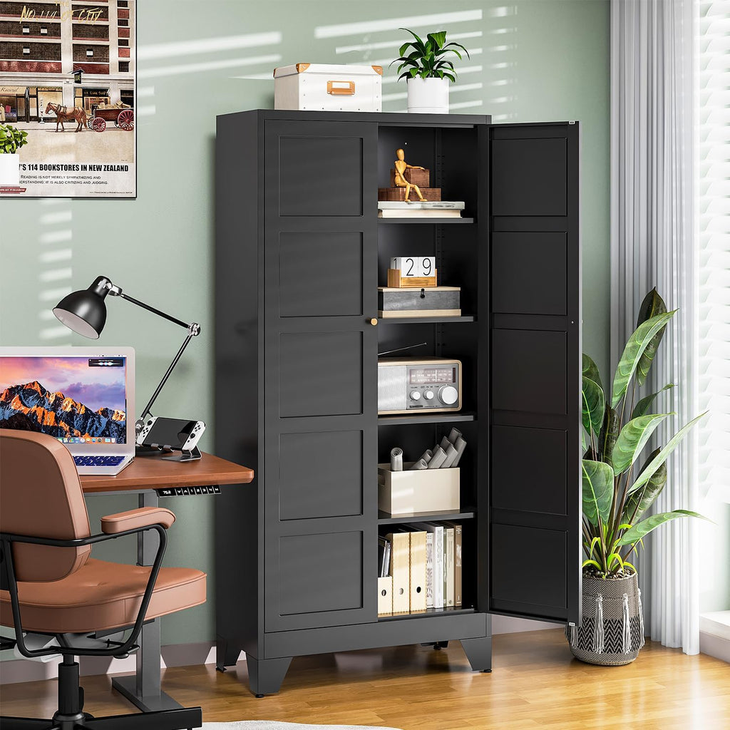 Letaya 71' H Metal Storage Cabinet with 2 Doors and 4 Shelves,Tall Kitchen Pantry Cabinets,Utility Pantry Organizers for Cupboard/Dining/Bathroom/Home Office/Garage (Black, 71' H x 16' D x 32' W)