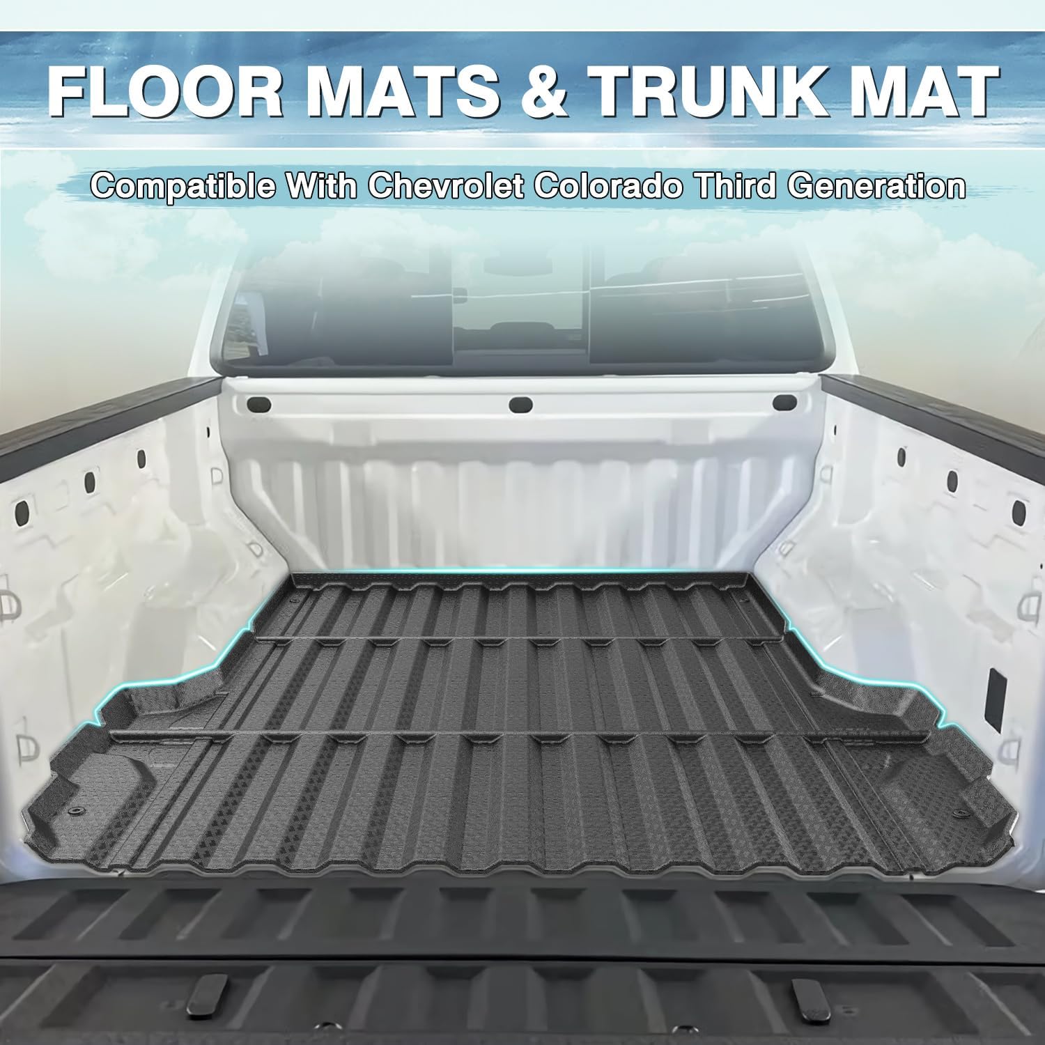 Mixsuper Floor Mats for 2023-2026 Chevrolet Colorado/GMC Canyon Crew Cab (Only for 5FT Bed), All Weather Truck Bed Liner and 2 Row Floor Liners Accessories Set Black