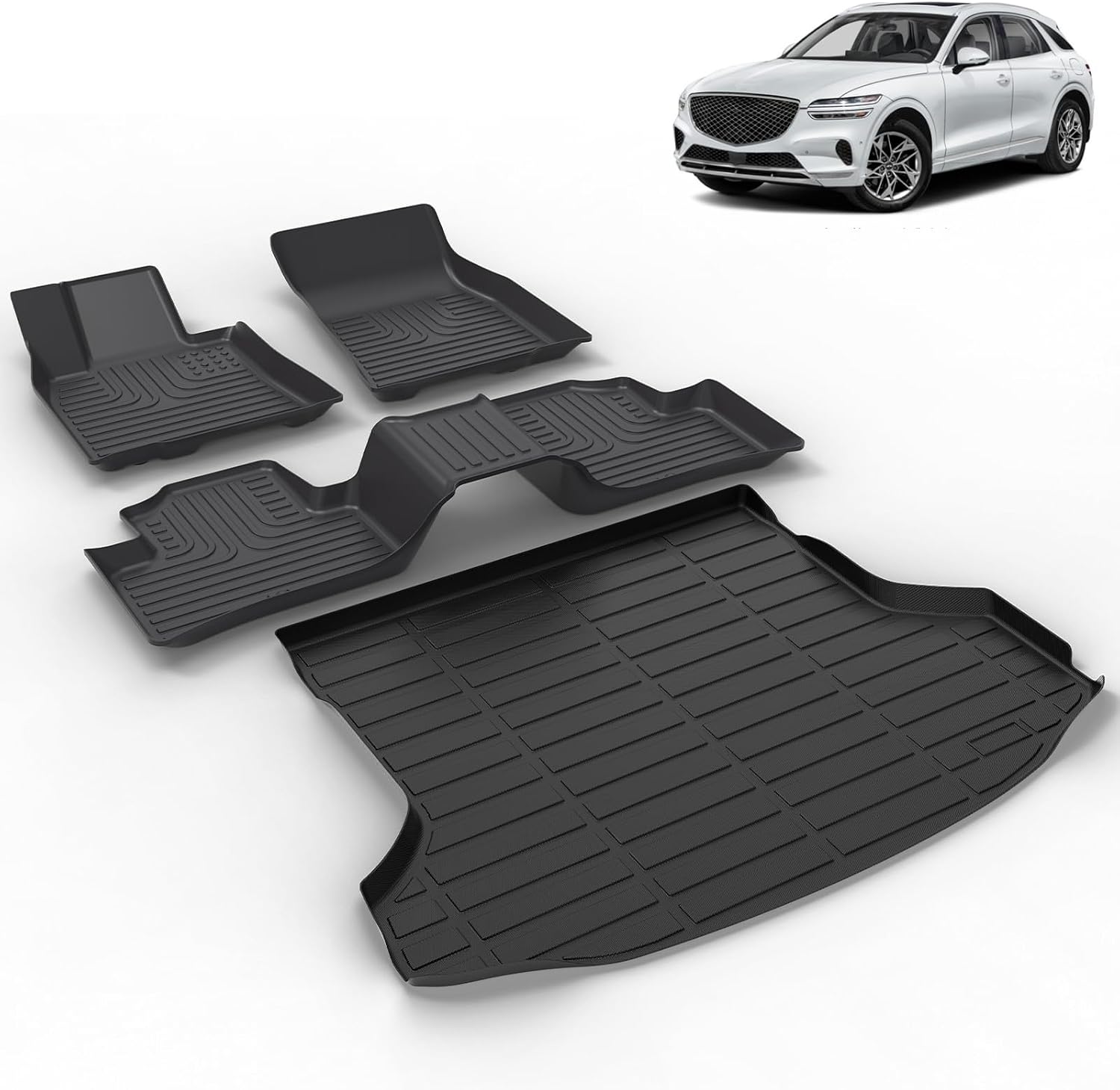 All Weather Car Floor Mats & Cargo Liner Set Fit for Genesis GV70 (Not fit Electrified) 2022 2023 2024 2025 2026 Floor Liners Trunk Liner GV70 Cargo Mat Accessories Black