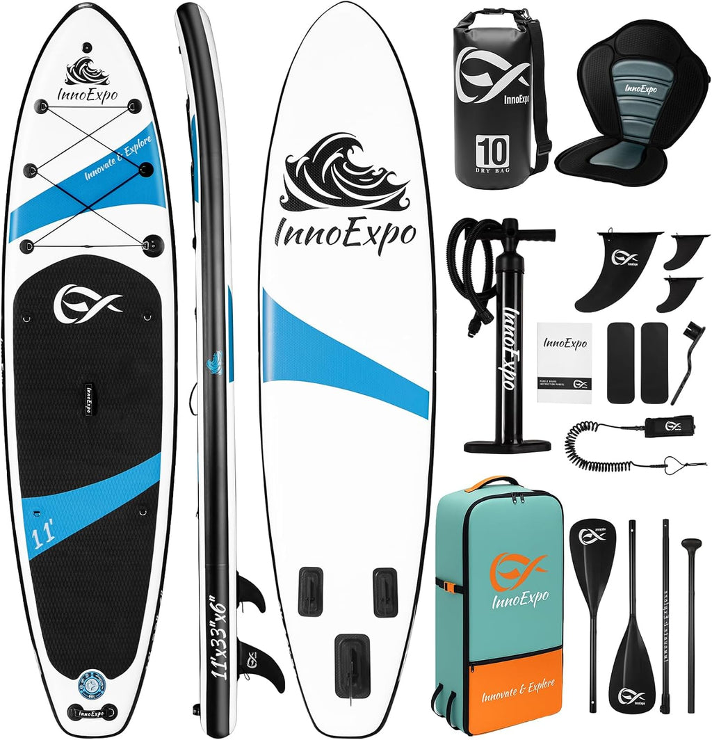 InnoExpo Inflatable Stand Up Paddle Boards with Premium Accessories, Wide Stable SUP Paddle Board Design, Non-Slip Comfort Deck for Youth & Adults