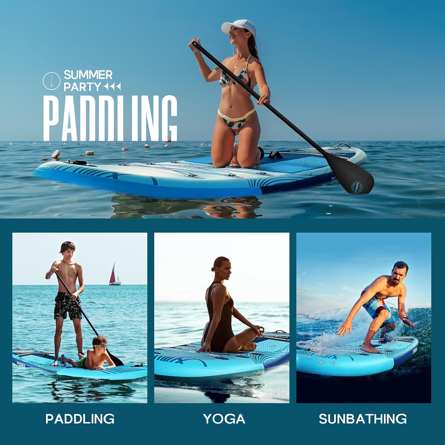Paddle Boards for Adults, 10'6'/11'/11'6' Inflatable Paddle Board, Super Non Slip Eva, Stand Up Paddle Board with Removable Fins, Adjustable Paddle, Pump, Shoulder Strap, Leash, Standing Boat