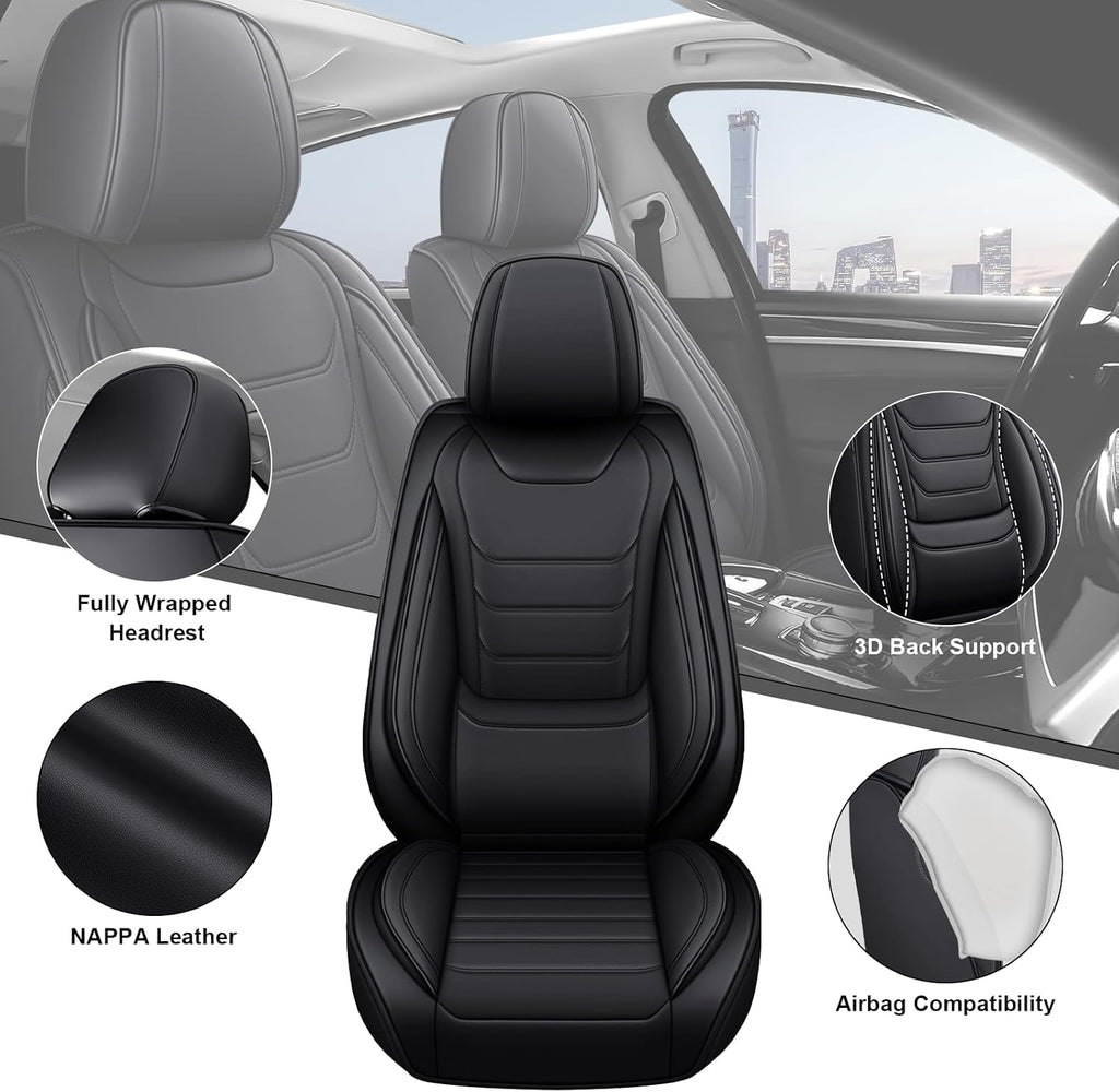 DHAEY Car Seat Covers for Volkswagen Atlas 2018-2025, Family Seat Covers, Nappa Leather, Wear-Resistant, Anti-Slip, Waterproof, 2PCS Front, Black