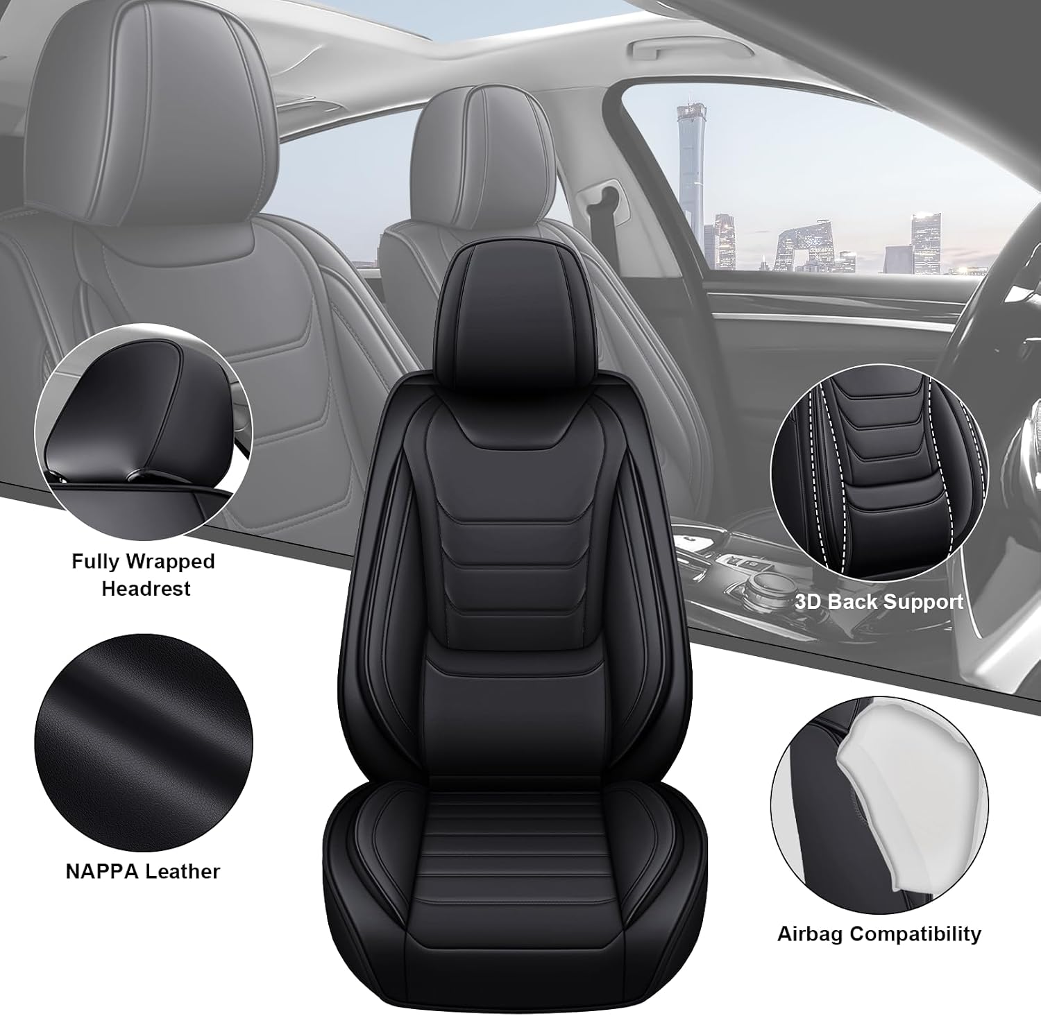 DHAEY Car Seat Covers for Volkswagen Atlas 2018-2025, Family Seat Covers, Nappa Leather, Wear-Resistant, Anti-Slip, Waterproof, 2PCS Front, Black