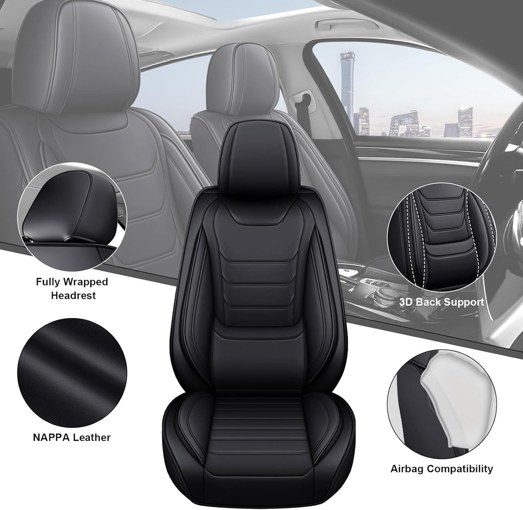 DHAEY Car Seat Covers for Volkswagen Atlas 2018-2025, Family Seat Covers, Nappa Leather, Wear-Resistant, Anti-Slip, Waterproof, 5PCS Full Set, Black
