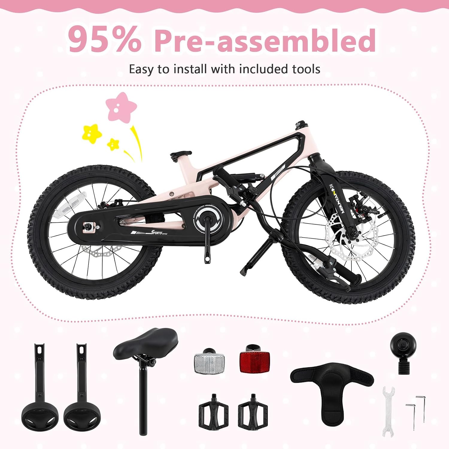 BABY JOY Kids Bike, 16' Magnesium Sporty Bicycle with Dual Disc Brakes, Removable Training Wheels, Body Suspension, Adjustable Handlebar & Saddle, Girls Boys Bike
