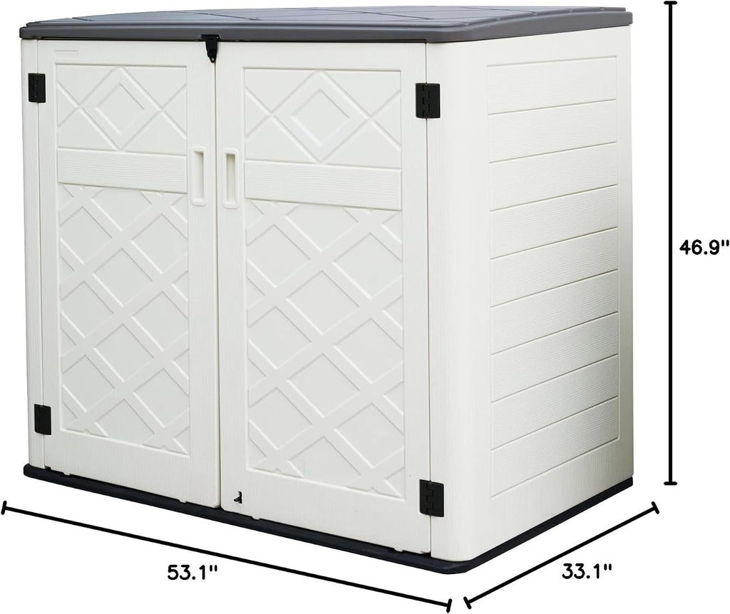 Mrosaa Large Horizontal Storage Sheds,38 cu.ft. Outdoor Storage Box for Garden,Patio and Backyard,Customized Shelves &Lockable(Off White)