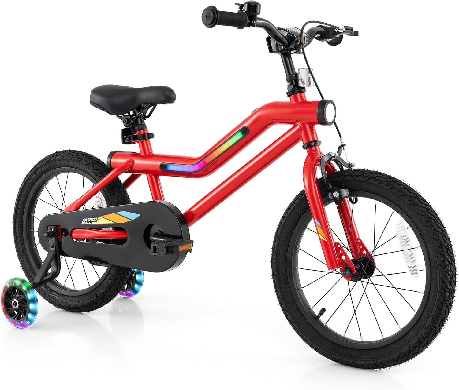BABY JOY Lighted Kids Bike, 16 18 Inch Children Bicycle with 7-Mode LED Lighted Frame, Headlight, Flash Training Wheels, Dual-Brake, 95% Pre-Assembled, Girls Boys Bike for 4-8 Years