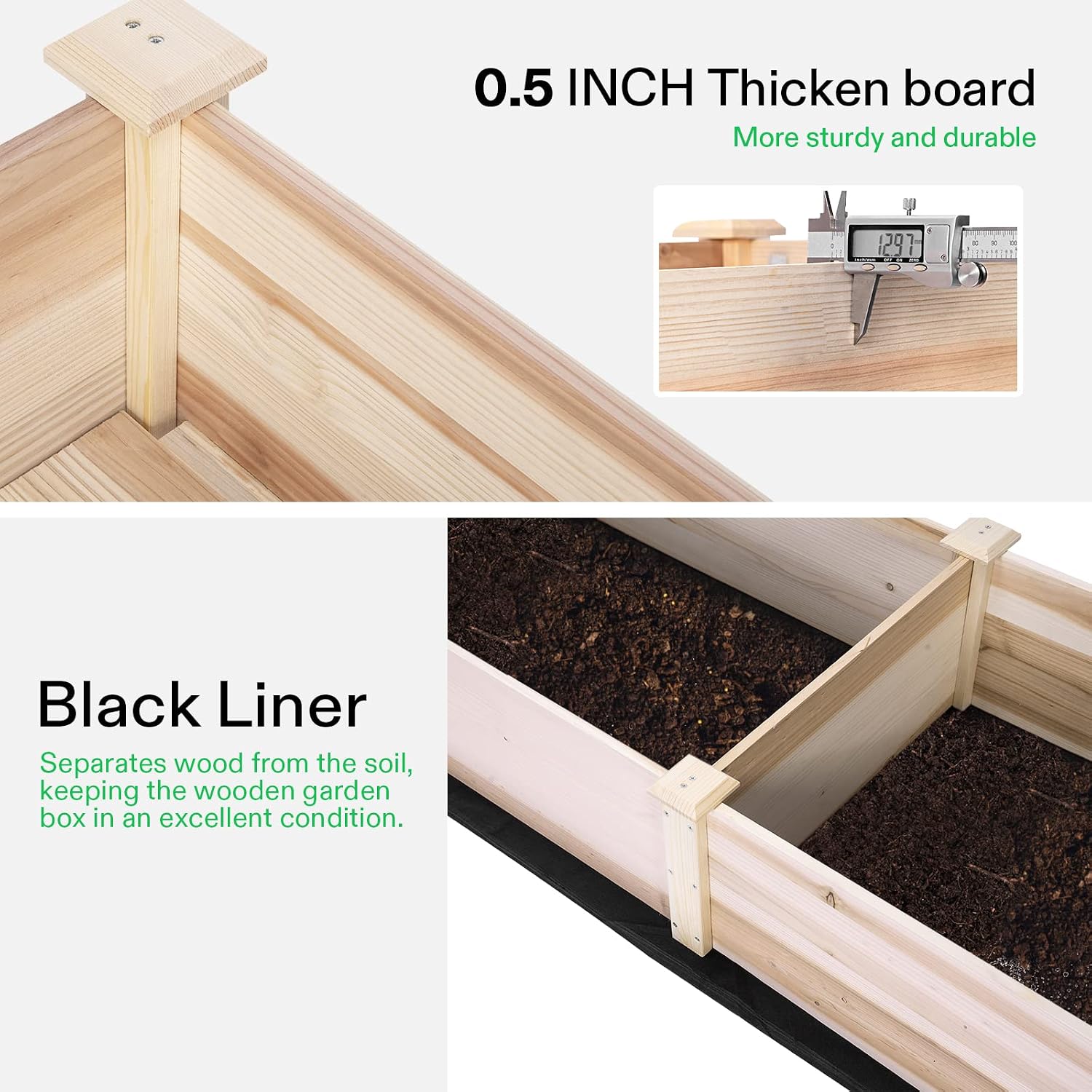 VIVOSUN Wooden Raised Garden Bed, 48 x 24 x 30 Inches, Outdoor Wood Planter Box with Gloves and a Liner, with Trellis for Vine Climbing for Garden, Patio, Balcony, Backyard and Outdoors (Pack of 2)