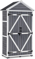 MCombo Outdoor Storage Cabinet with 2 Shelves, Outside Storage Shed with Floor, Wooden Garden Tool Shed with Latch for Yard Deck Lawn, 1000