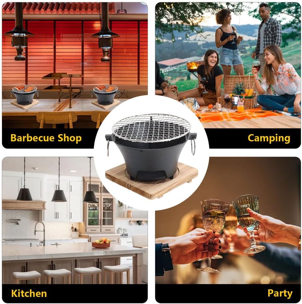 AIZYR BBQ Charcoal Grill, Portable Household Charcoal Barbecue Grill Tabletop Charcoal Stove Camping Grill for Party Outdoor Picnics Hiking,28cm