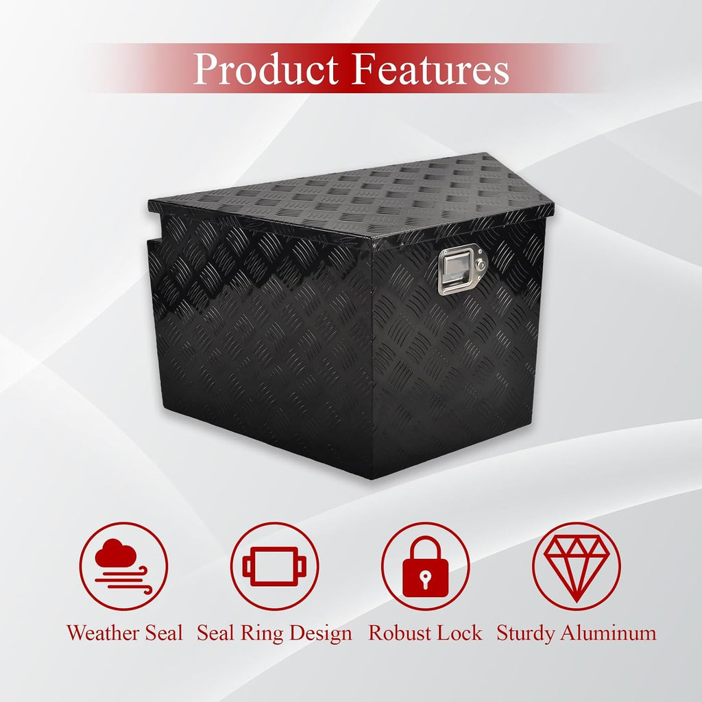 33''Inch Aluminum Trailer Tongue Tool Box Truck Bed Toolbox Truck Trailer Chest Box Underbody Storage Organizer Waterproof Square Storage Organizer wi/Lock & Keys Black(‎33' Lx19 Wx18 H)