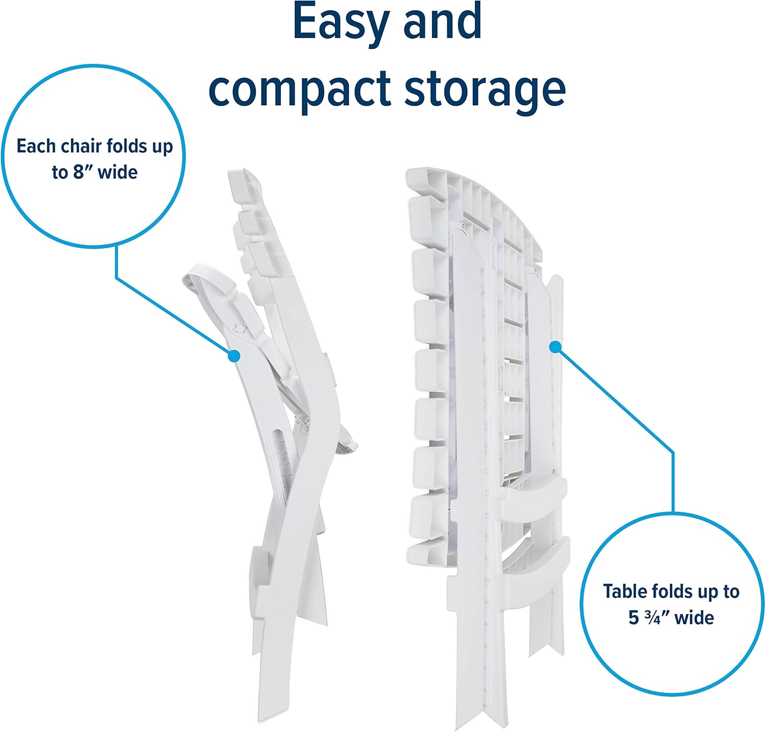 Camco Outdoor Table and Chair Set | Features Foldable Design for Compact RV Storage and Organization | Great for Camping, Events, Patios, and More | No-Tool Assembly | 3-Piece, White (51640)