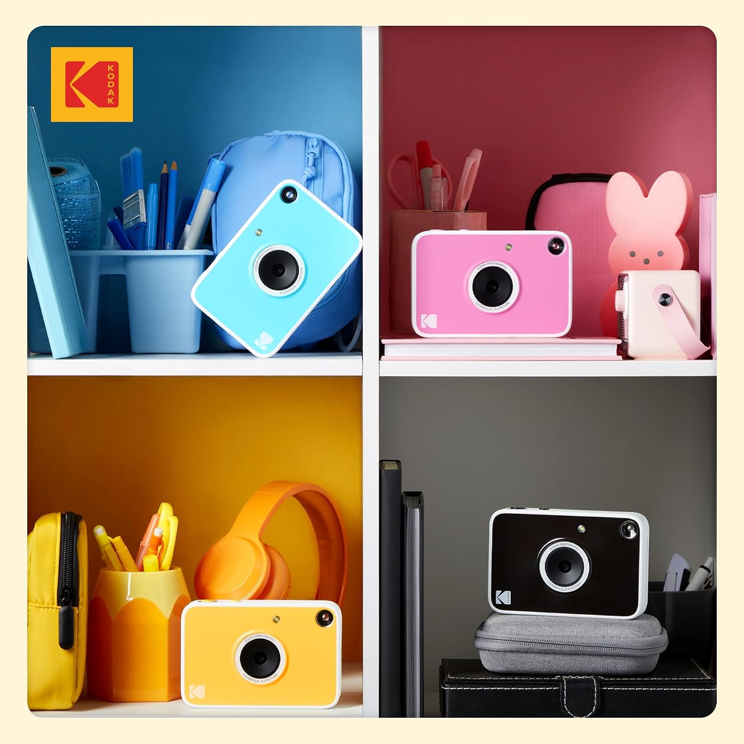 Kodak Printomatic+ Full Color Instant Print Digital Camera Gift Bundle + Case + Zink 2x3 Sticky Back Photo Paper 20pk + Album + Sticker Sets + Sticker Frames + Hanging Frames + Markers - Yewllow