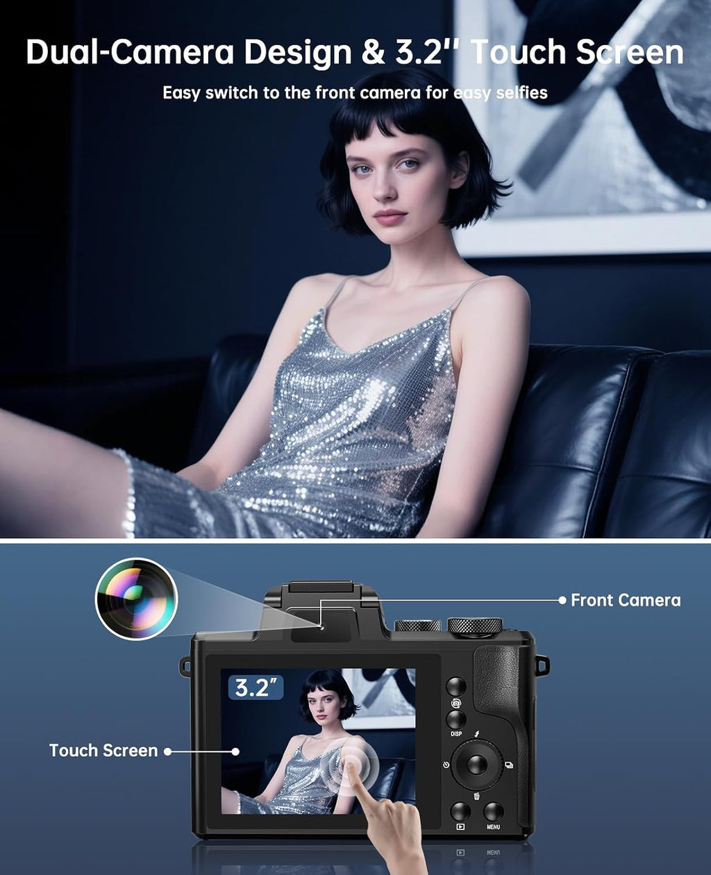8K Digital Cameras for Photography - Autofocus 88MP WiFi Vlogging Camera for YouTube with Dual-Lens - 16X Digital Zoom Vlog Camera with Lens Hood, Flash, Touch Screen, 2 Batteries, 32GB TF Card