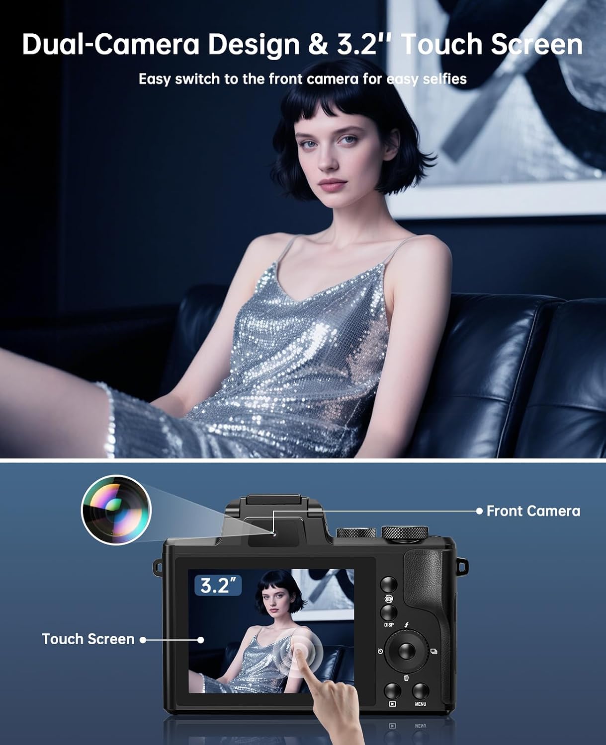 8K Digital Cameras for Photography - Autofocus 88MP WiFi Vlogging Camera for YouTube with Dual-Lens - 16X Digital Zoom Vlog Camera with Lens Hood, Flash, Touch Screen, 2 Batteries, 32GB TF Card
