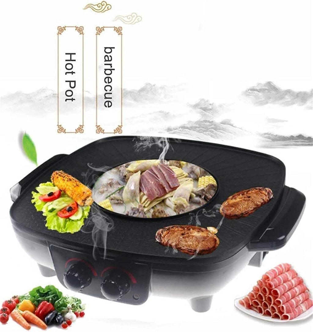 Electric Grill Indoor Household Electric Grill, Korean-Style Multifunctional Barbecue Pot Electric Hot Pot Hot Pot, Integrated Cookware, Non-Smoke Smokeless Grill Electric Grill,Portable Nonstick Grid