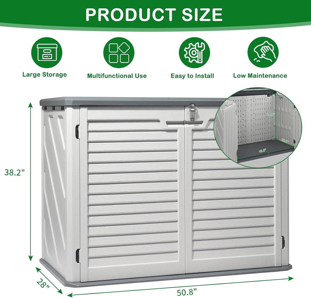 VINGLI Outdoor Storage Shed, Resin Storage Cabinet with Lockable Design, Weatherproof Tool Shed with HDPE Material, Resin Deck Box for Garden Tools, Pool Equipment, Garbage Cans, White (31.5 Cu.ft)