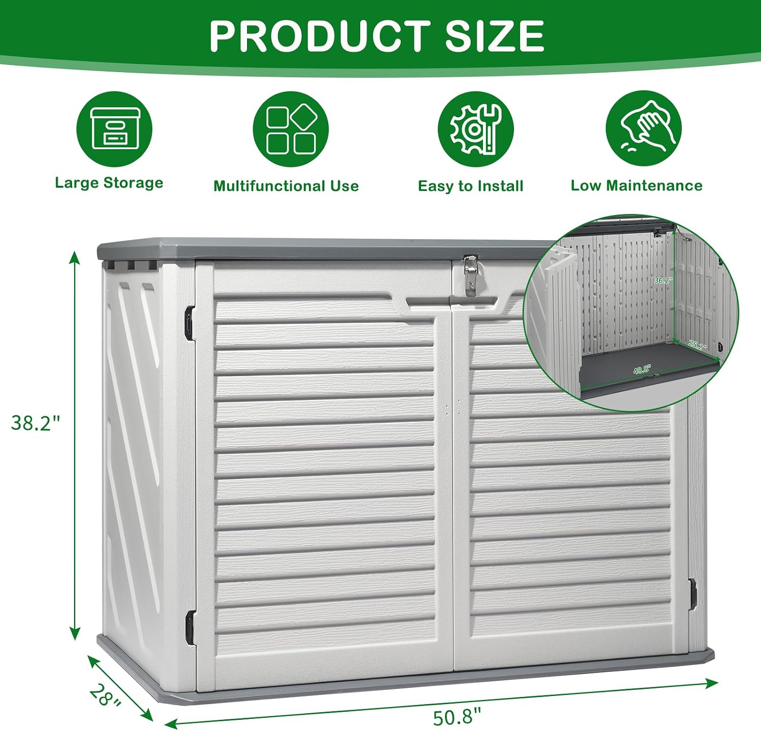 VINGLI Outdoor Storage Shed, Resin Storage Cabinet with Lockable Design, Weatherproof Tool Shed with HDPE Material, Resin Deck Box for Garden Tools, Pool Equipment, Garbage Cans, White (31.5 Cu.ft)
