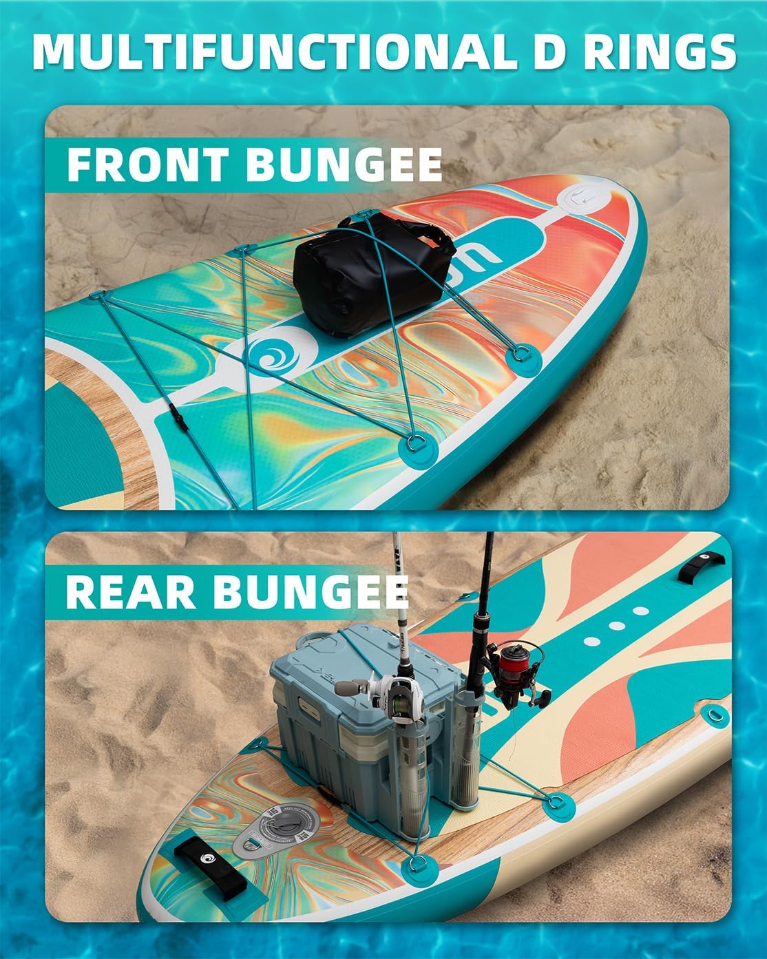11'*33'/34' Inflatable Stand Up Paddle Board for Beginners,400/420lbs Capacity, Anti-Slip EVA Deck, Includes Adjustable Paddle, Pump, Backpack & SUP Accessories for Surfing, Fishing, Yoga & More