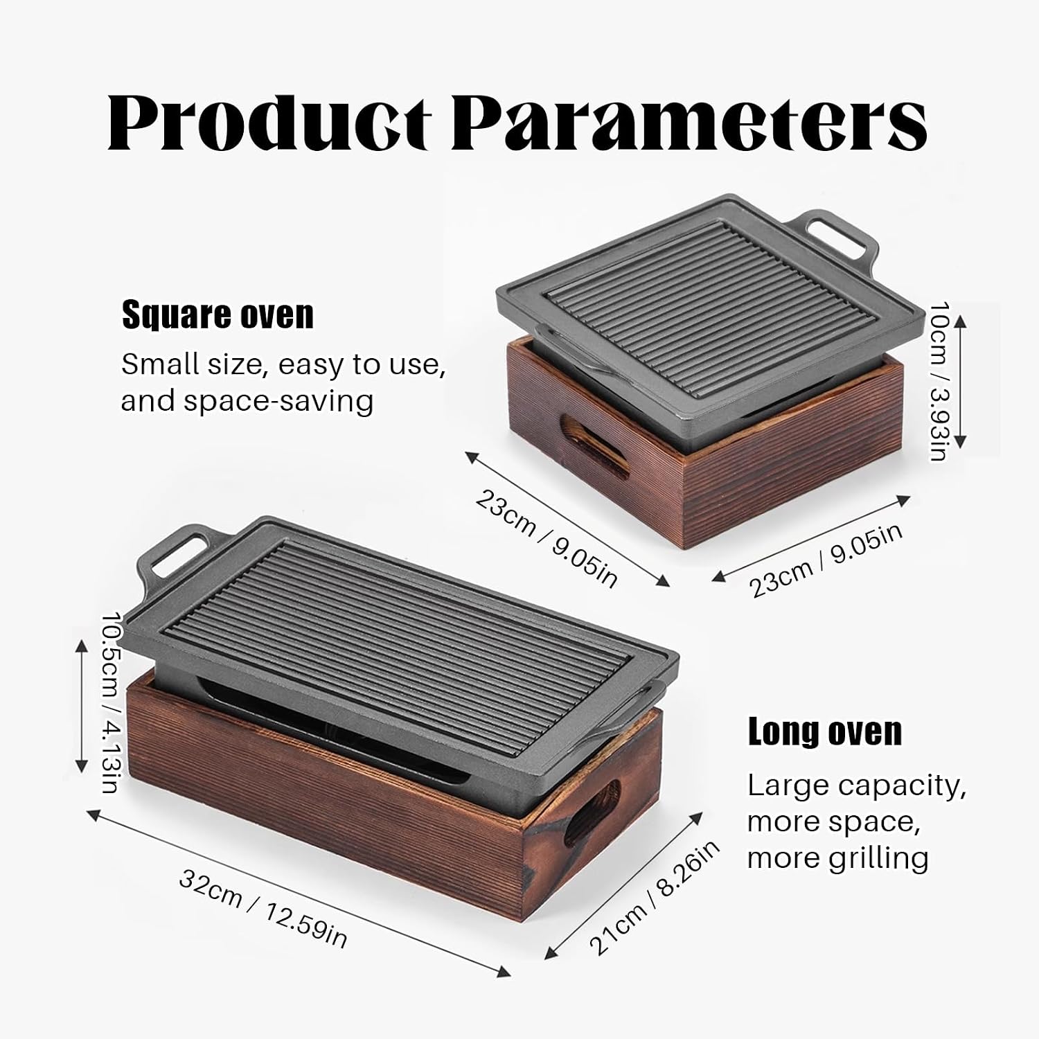 Korean Japanese Barbecue Grill Smokeless Portable BBQ Grill with Wooden Base and Alcohol Tray for Indoor Camping Garden,32 * 21cm