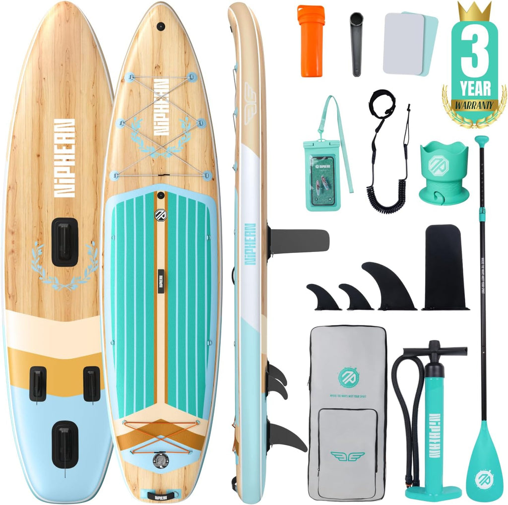 Niphean (Extra Large) Inflatable Paddle Board, SUP for 2+1 People/Family 500lbs Capacity Stand Up Paddle Board with SUP Accessories, StabilTrac Fin Non-Slip Paddleboard for Adults