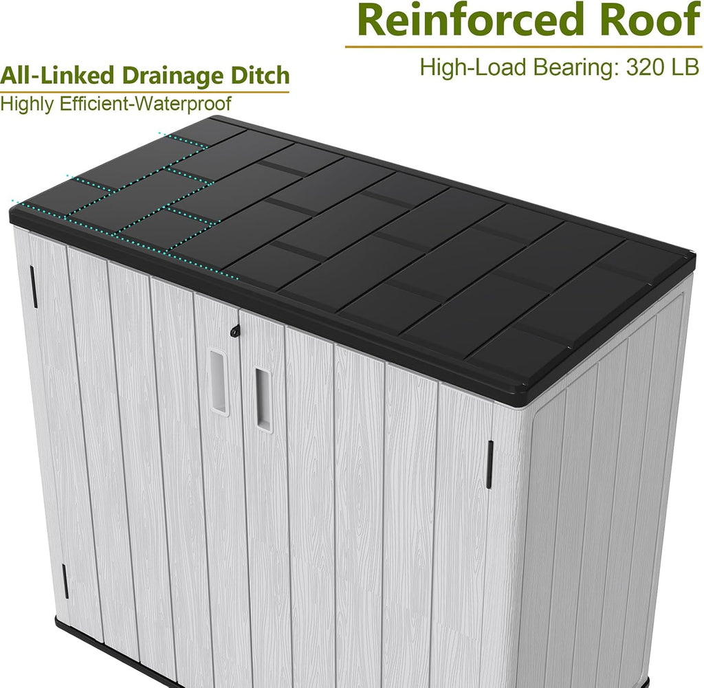 ZZM 37 Cu.ft Outdoor Storage Shed with Floor HDPE Double-Wall Resin Sheds Outdoor Storage, Lockable Weatherproof Storage Cabinet Fit for Garden Tools, Garage can, Bike, Patio Furniture, Grey